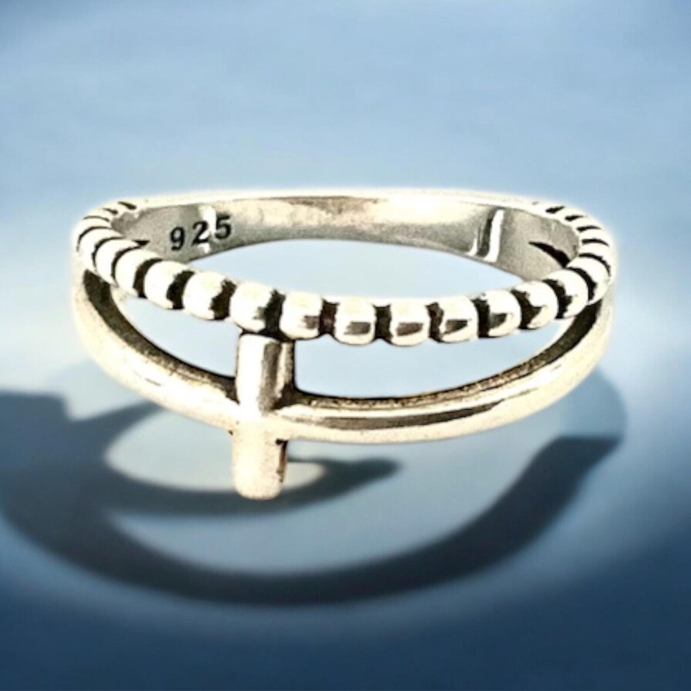 925 Sterling Silver Sideway Cross Band Ring